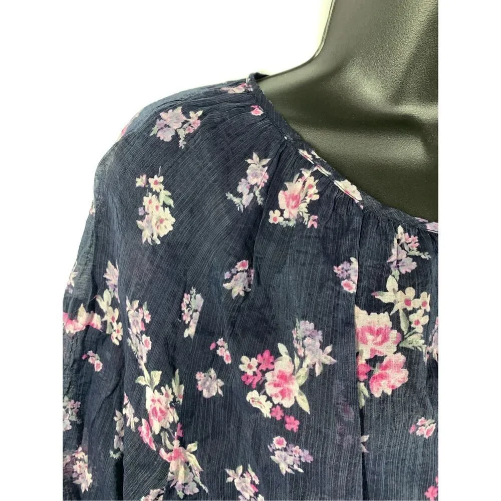 5--- Vince Camuto Peaceful Bouquet Keyhole Floral Long Sleeve Blouse Size Medium
